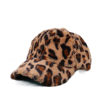 Duck Cap Sports Casual Curved Brim Cap Plush Leopard Print Baseball