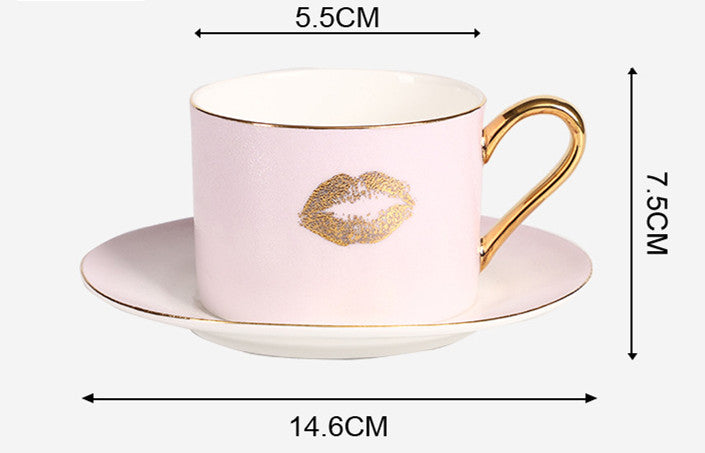 Lip Print Bone China Gradient Color Mug Ceramic With Spoon