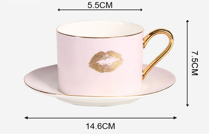 Lip Print Bone China Gradient Color Mug Ceramic With Spoon