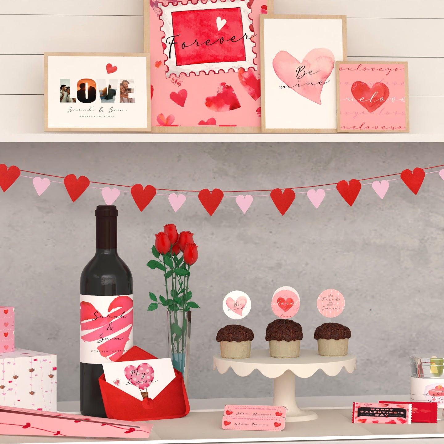 Valentine's Day Theme Printable Digital Design Package. Closer front view